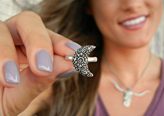 Boho on sale moon rings