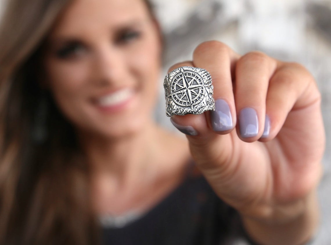 Compass Ring Sterling Silver by HappyGoLicky Jewelry