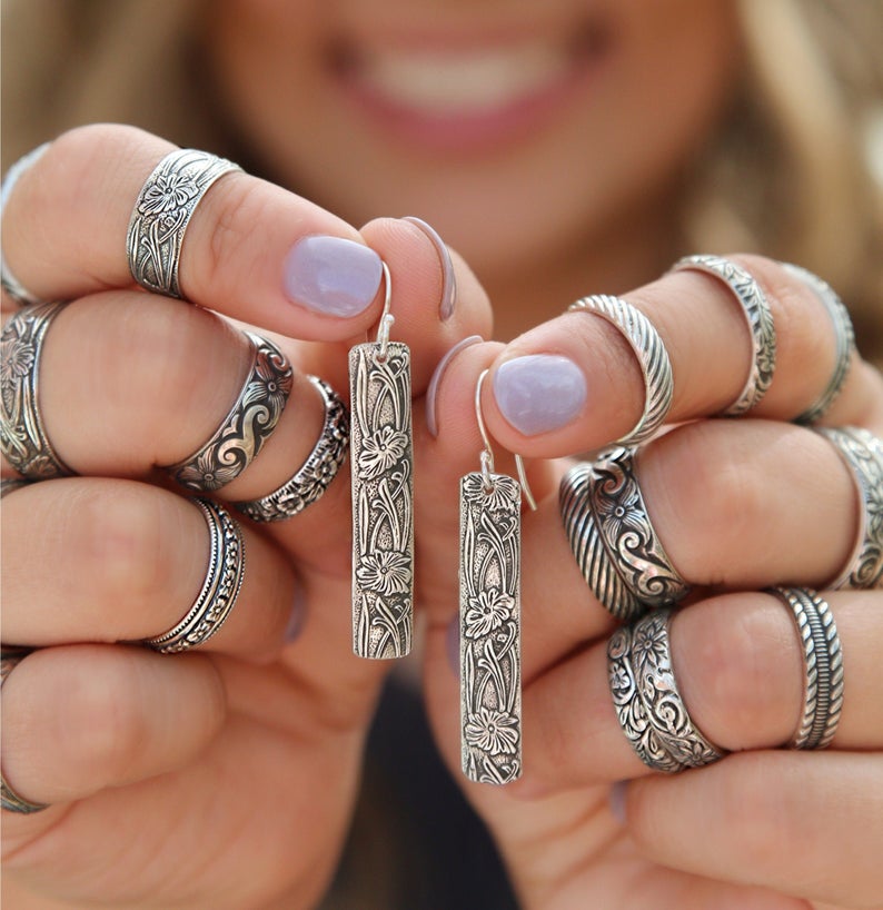 Sterling Silver Stacking cuff style rings & earrings