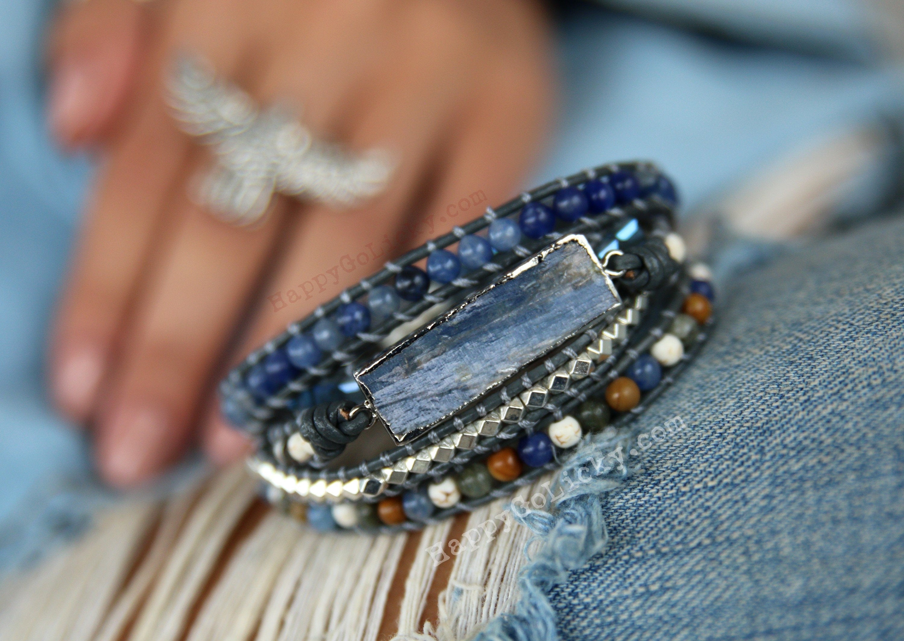 Silver kyanite bracelet, blue gemstone good stacking bracelet, kyanite jewelry