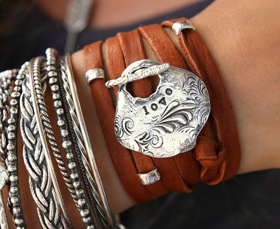 Lizzy James Bella Silver and Leather Wrap Bracelet Medium | eBay
