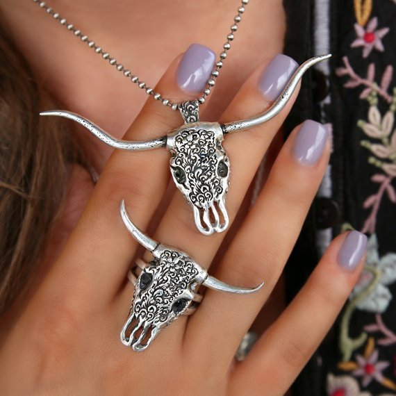 Buy Cow Skull Necklace in Stainless Steel, Bull Head Horn Pendant, Animal  Cowboy and Cowgirl Jewelry Online in India - Etsy